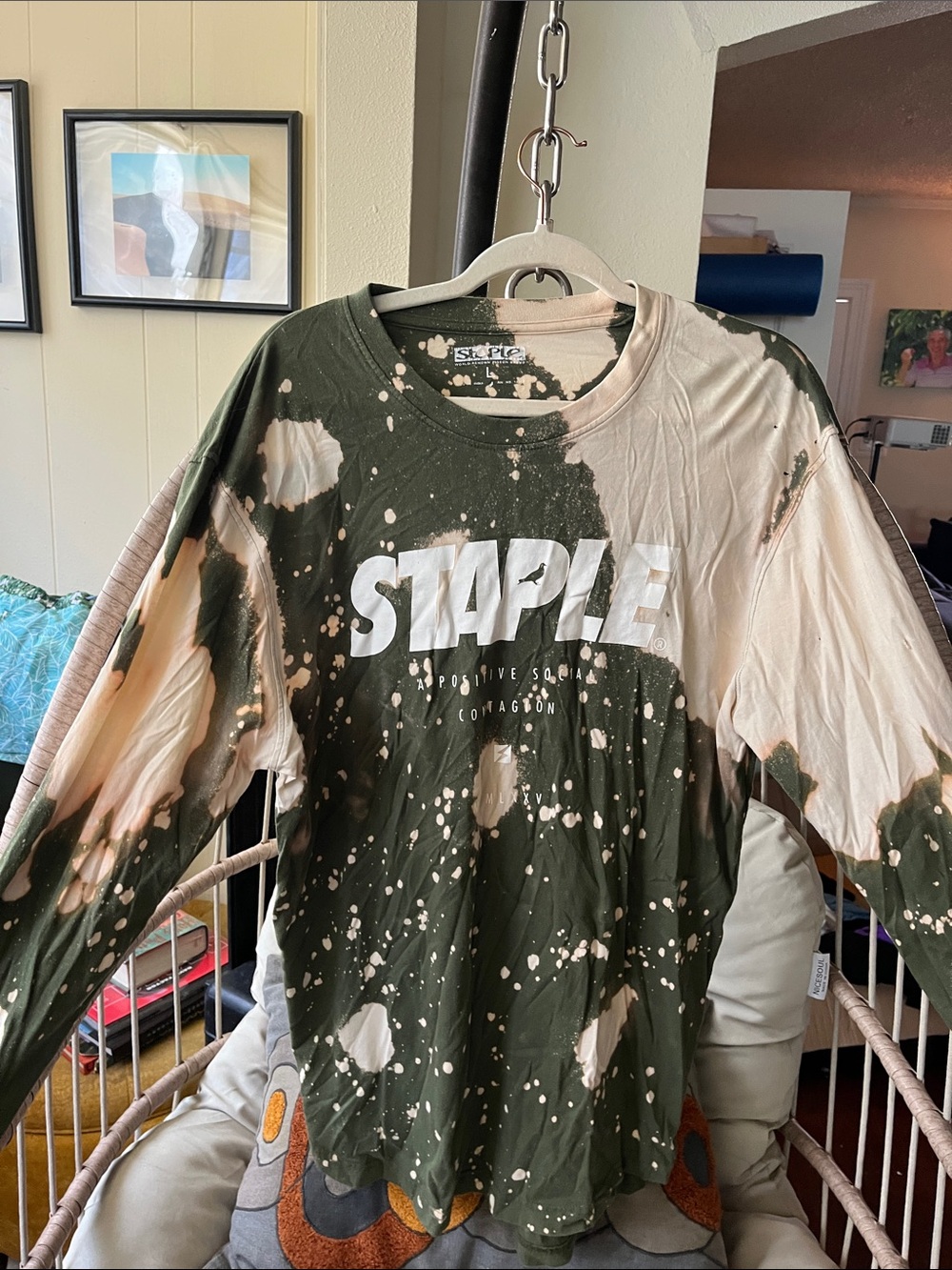 Staple Olive & Cream Bleach-Splatter Long Sleeve Tee